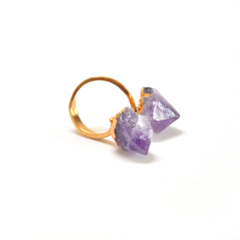 Rough Double Amethyst Ring